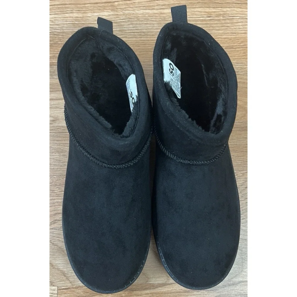 SO Lupita Black Booties Boots Faux Suede & Fur Mini Boots Women's Size 8. 5 NEW